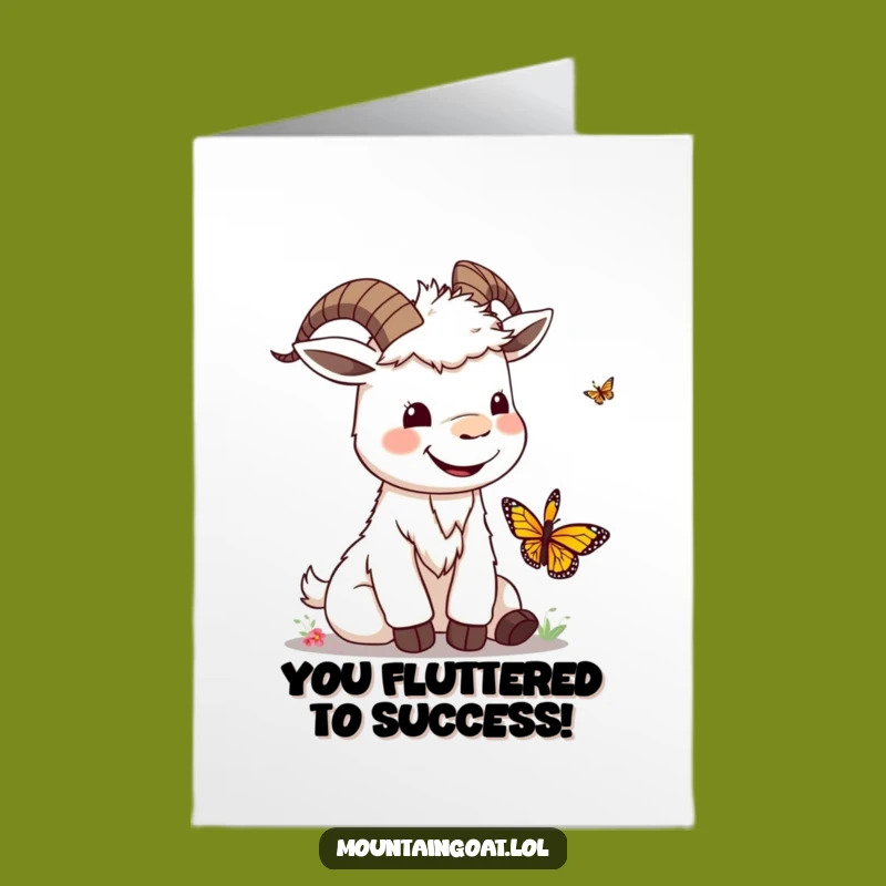 Free Printable Kawaii Goat Congratulations Card - Funny Butterfly Playing Downloadable