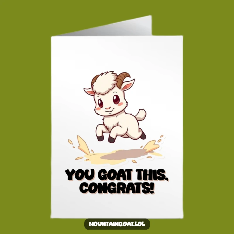 Free Printable Congrats Card: Kawaii Goat's Victory Run, Joyful Download