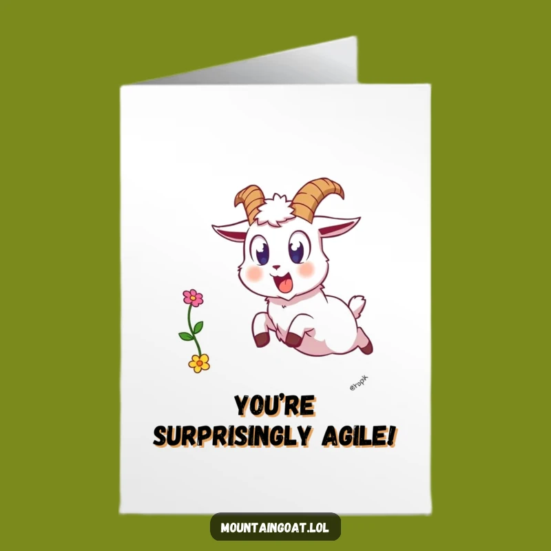Free Printable Startled Goat Congrats Card: Funny Flower Drop Greeting