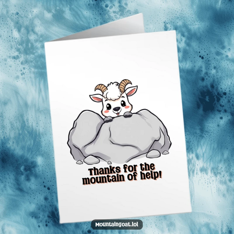 Funny Free Printable Thank You Card: Mischievous kawaii goat popping out from behind a boulder, saying thanks with humor.
