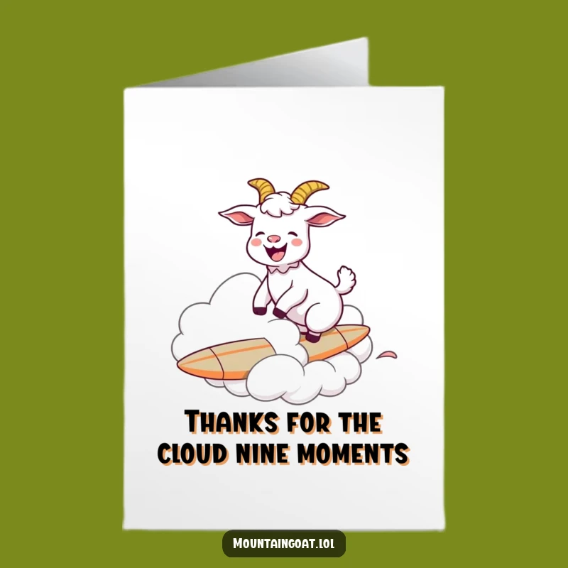 Free Printable Thank You Card: Goat Surfing Cloud, Funny Downloadable Gratitude Gift