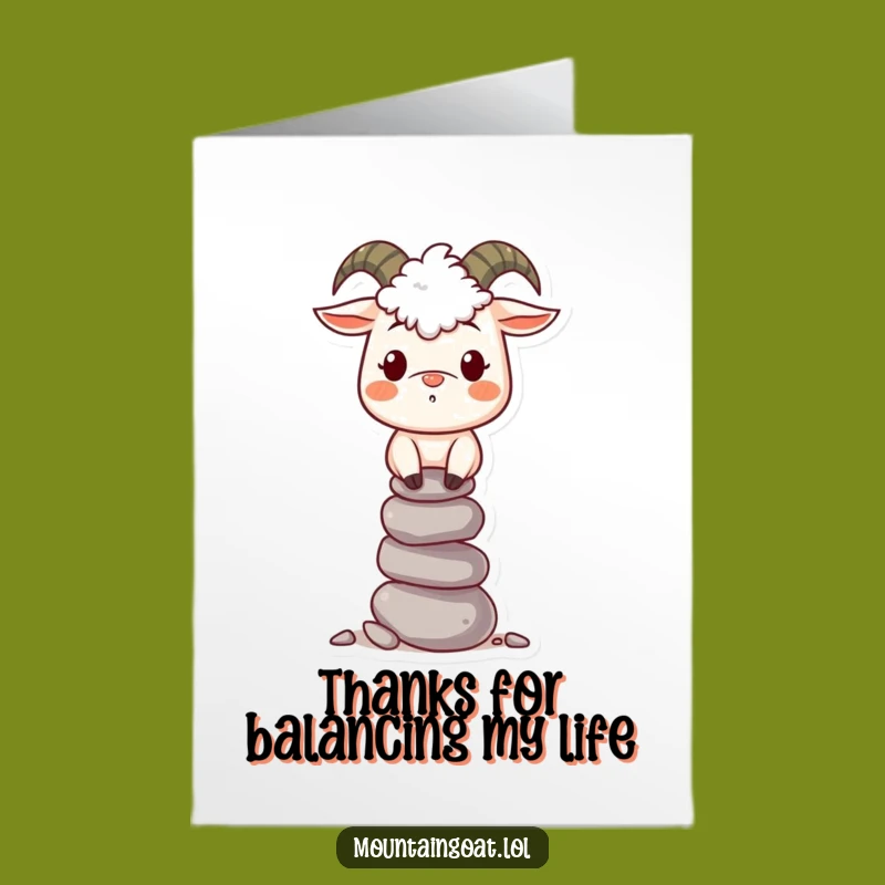 Free Printable Thank You Card: Smiling Goat Stacking Pebbles, Grateful Downloadable Gift