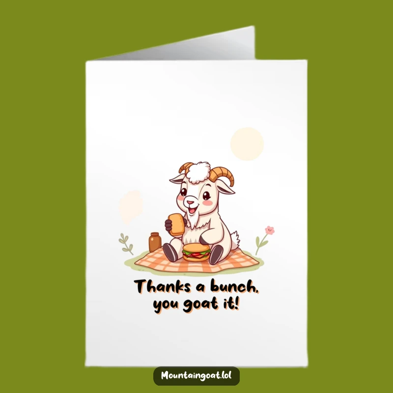 Free Printable Thank You Card: Goat Picnic Sandwich Gratitude Downloadable Gift