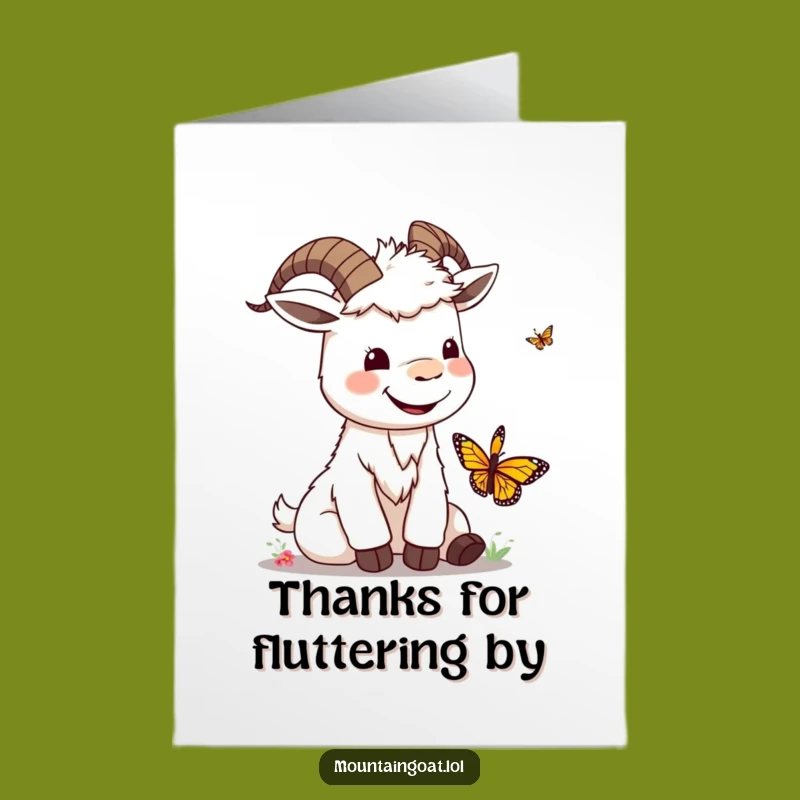 Free Printable Kawaii Goat Thank You Card - Funny Butterfly Playing Downloadable