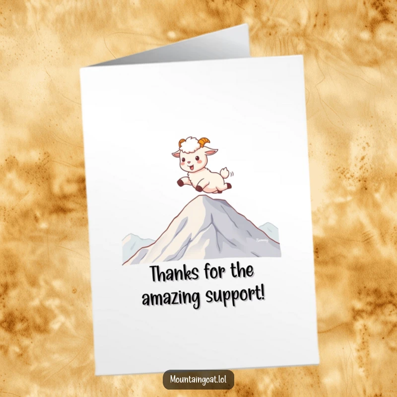 Funny Free Printable Thank You Card: Kawaii mountain goat skips joyfully on clouds, conveying heartfelt thanks with cheer.
