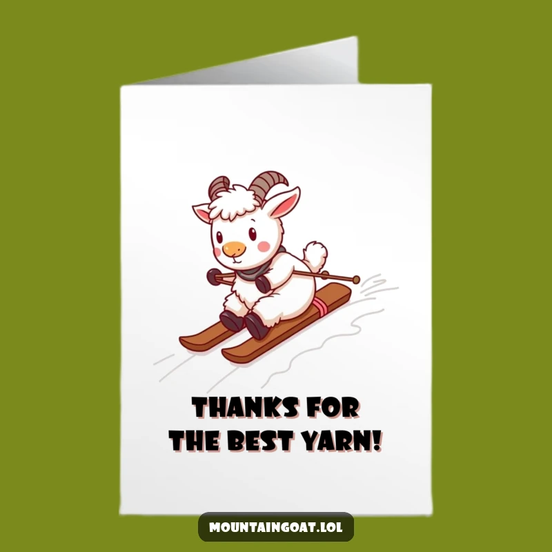 Free Printable Thank You Card: Playful Goat Yarn Skiing, Funny Downloadable for Thanks