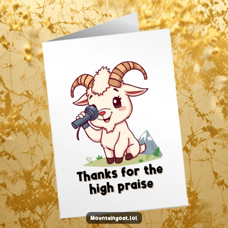 Funny Free Printable Thank You Card: A mountain goat with a spyglass gazes at a distant mountain peak, offering thanks with a view.