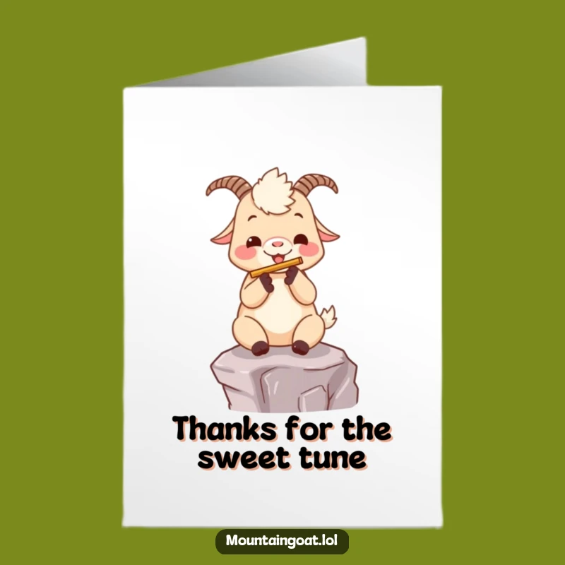 Free Printable Kawaii Goat Thank You Card: Funny Flute Playing Downloadable Gift of Gratitude