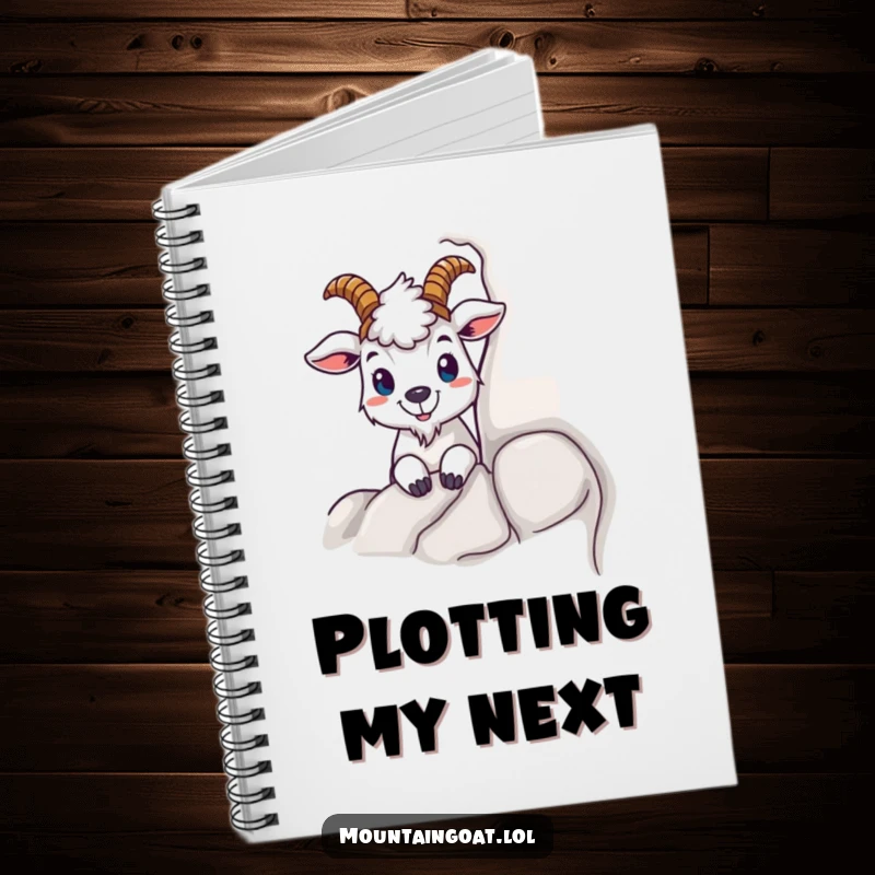 Funny notebook featuring a mountain goat character peeking from behind a rock, ideal for journaling secrets and humorous observations.