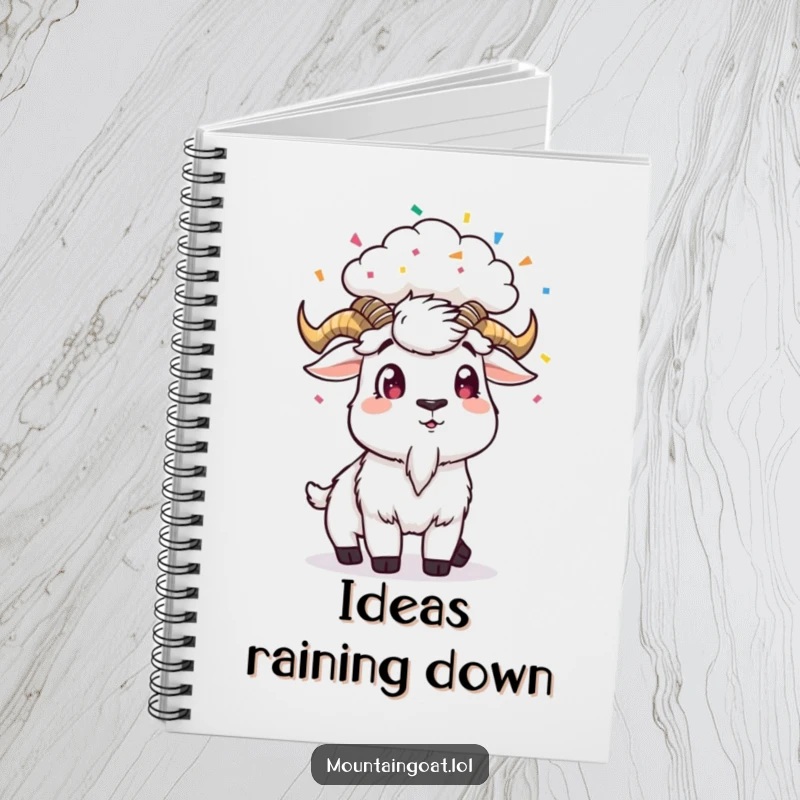 Funny Notebook: A surprised mountain goat is caught in a confetti rain, perfect for jotting down ideas.