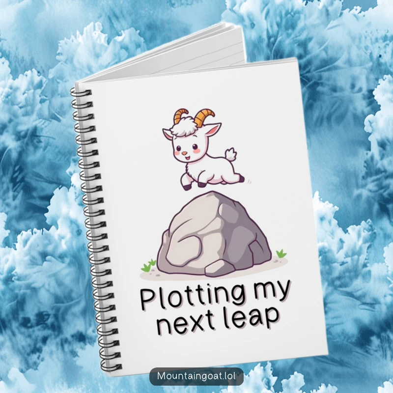 Funny kawaii mountain goat leaping over a rock, perfect for jotting down notes in this fun and inspiring notebook.