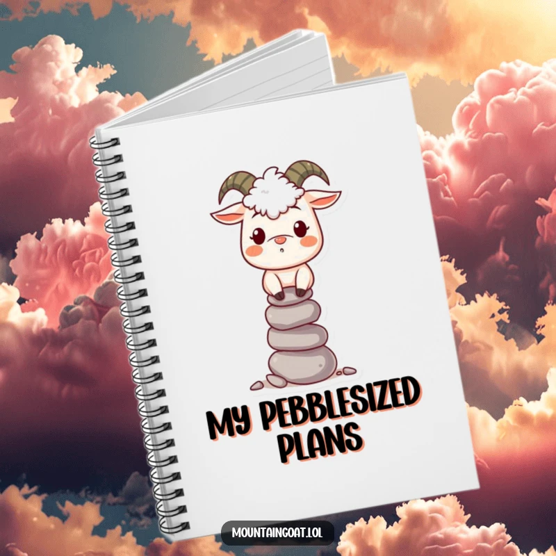 Funny Mountain Goat Notebook: A smiling goat balancing pebbles encourages note-taking and creative thoughts.