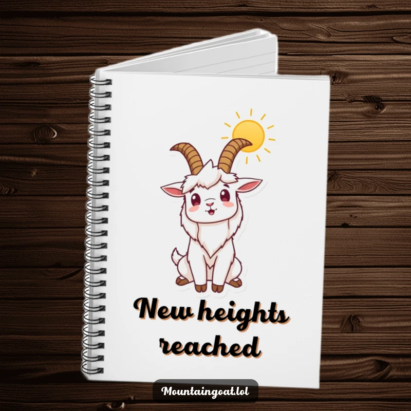 Funny notebook with a mountain goat stretching its horns to the sun, perfect for jotting down funny thoughts and daily inspirations.
