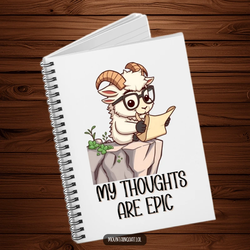 Funny notebook with a scholarly mountain goat wearing spectacles reading a scroll, ideal for jotting down wise thoughts.