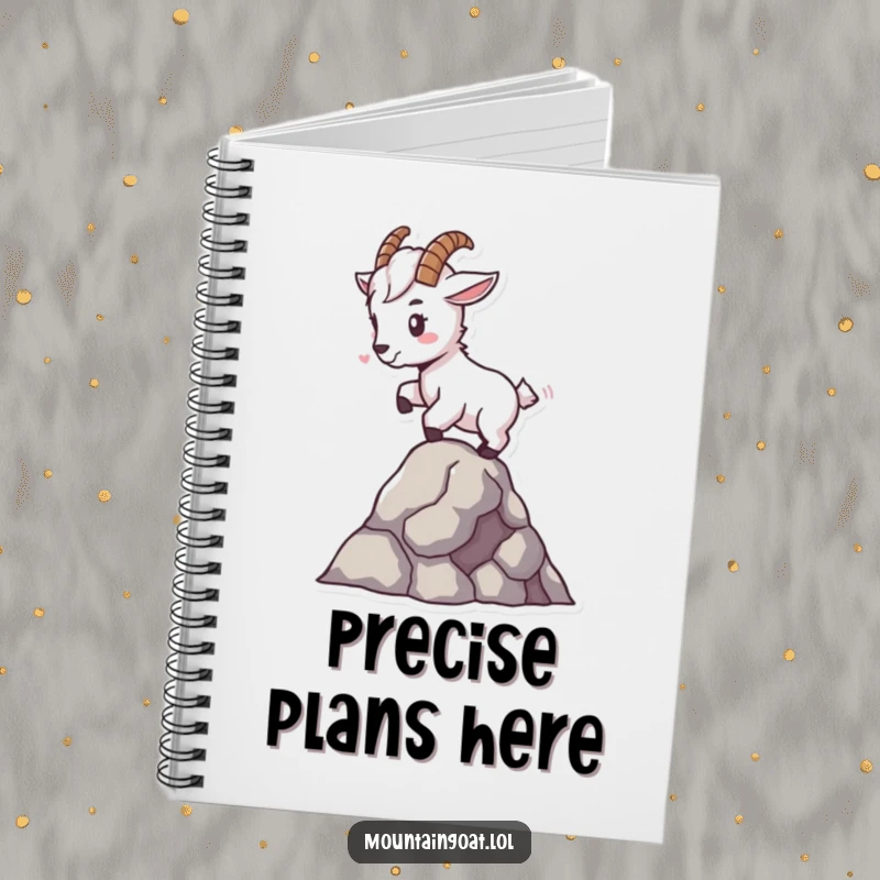 Funny tiny mountain goat notebook, balancing expertly on a single rock, an inspiring tool for organized thoughts.