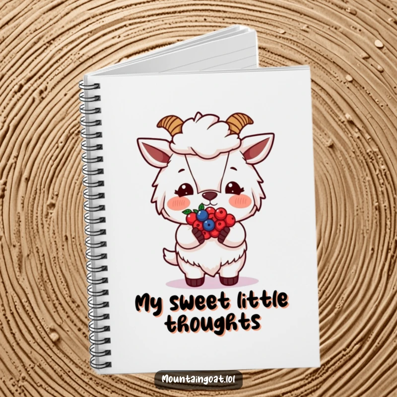 Funny Blushing Goat Berries Notebook, designed with a shy goat offering berries, ready for all your sweet notes.