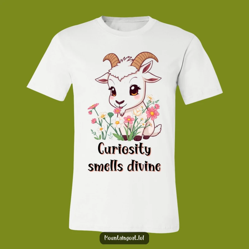 Funny Curious Goat Flower T-Shirt - Whimsical Goat Apparel Gift!