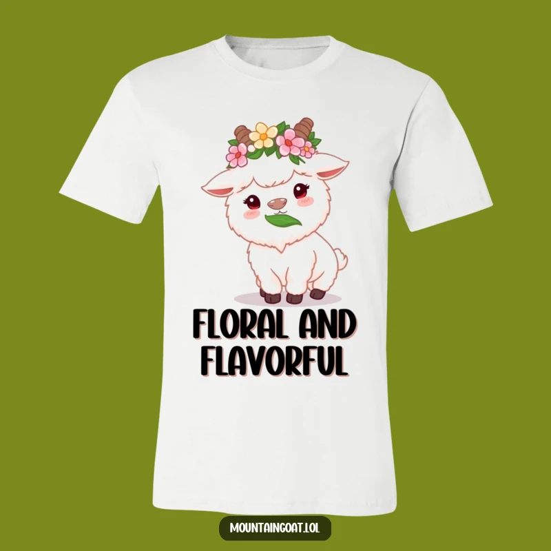 Funny Flower Crown Goat T-Shirt - Cute Munching Animal Tee for Gift