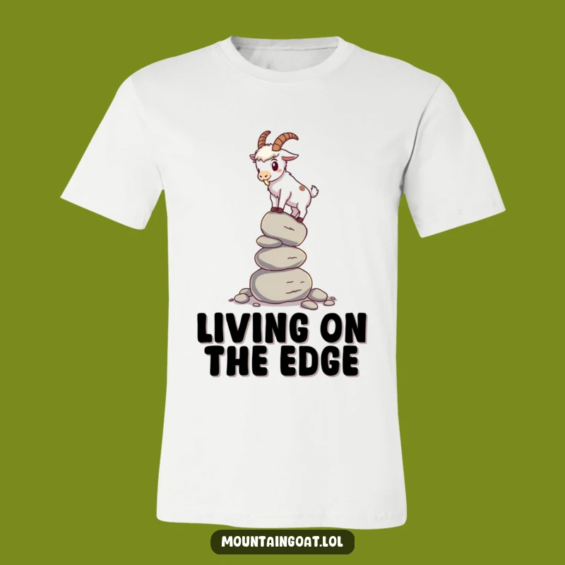 Funny Mountain Goat T-Shirt: Wobbling Goat on Pebbles, Hilarious Balance Challenge Tee