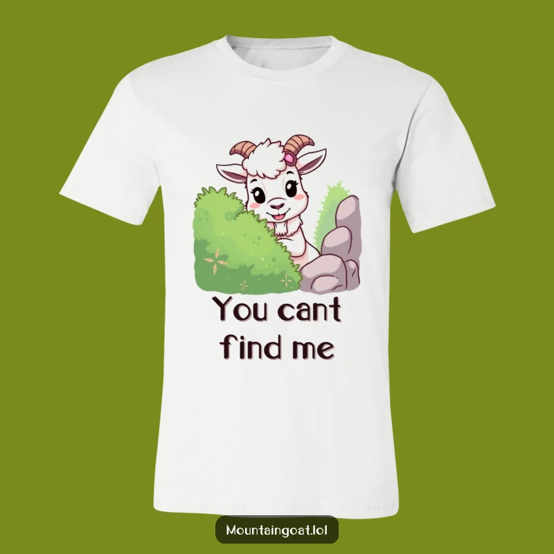 Funny Mountain Goat T-Shirt: Mischievous Hide-and-Seek Goat, Hilarious Playful Tee