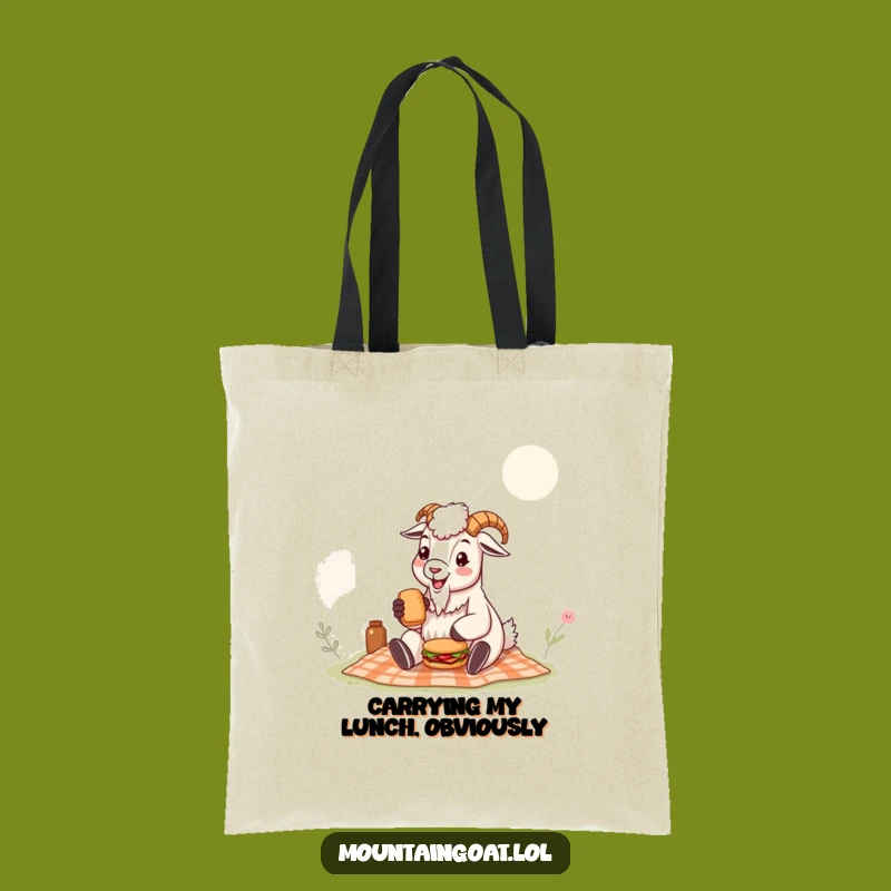 Funny Mountain Goat Tote Bag: Adorable Picnic Goat with Sandwich, Stylish Humorous Carry-All