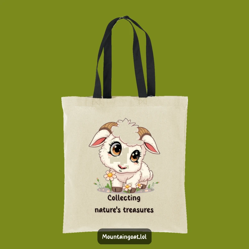 Funny Kawaii Goat Sniffing Flower Tote Bag: Carry Nature's Charm