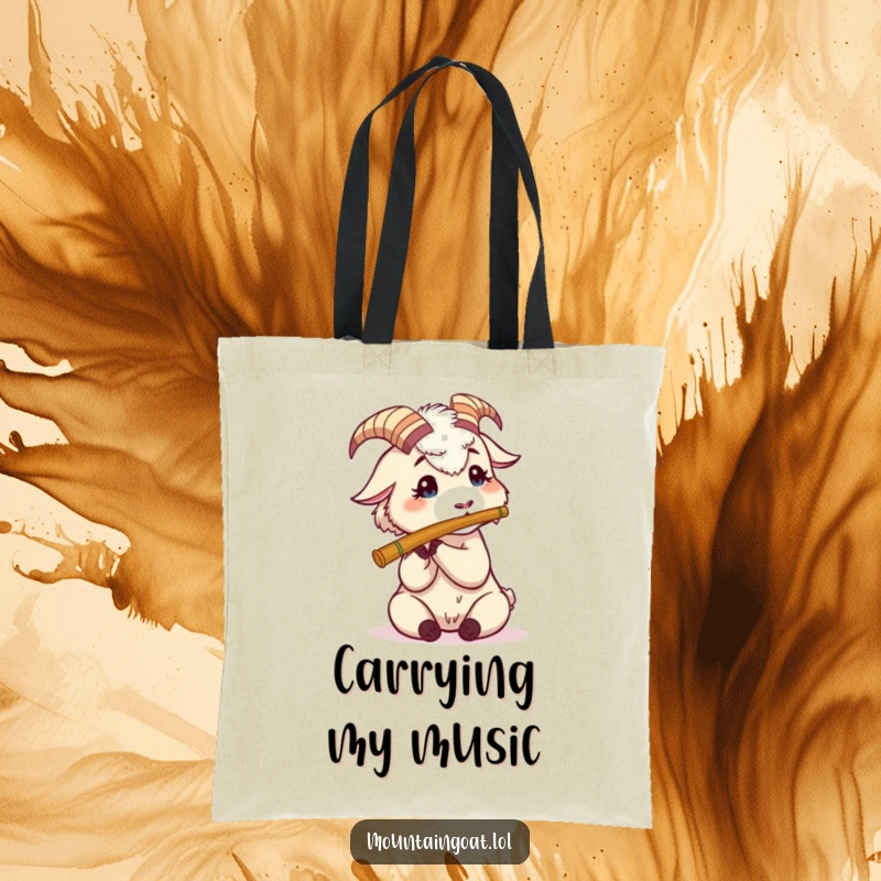 Funny Mountain Goat Flute Tote Bag: A determined goat plays a tiny flute, making it a charming and humorous accessory.