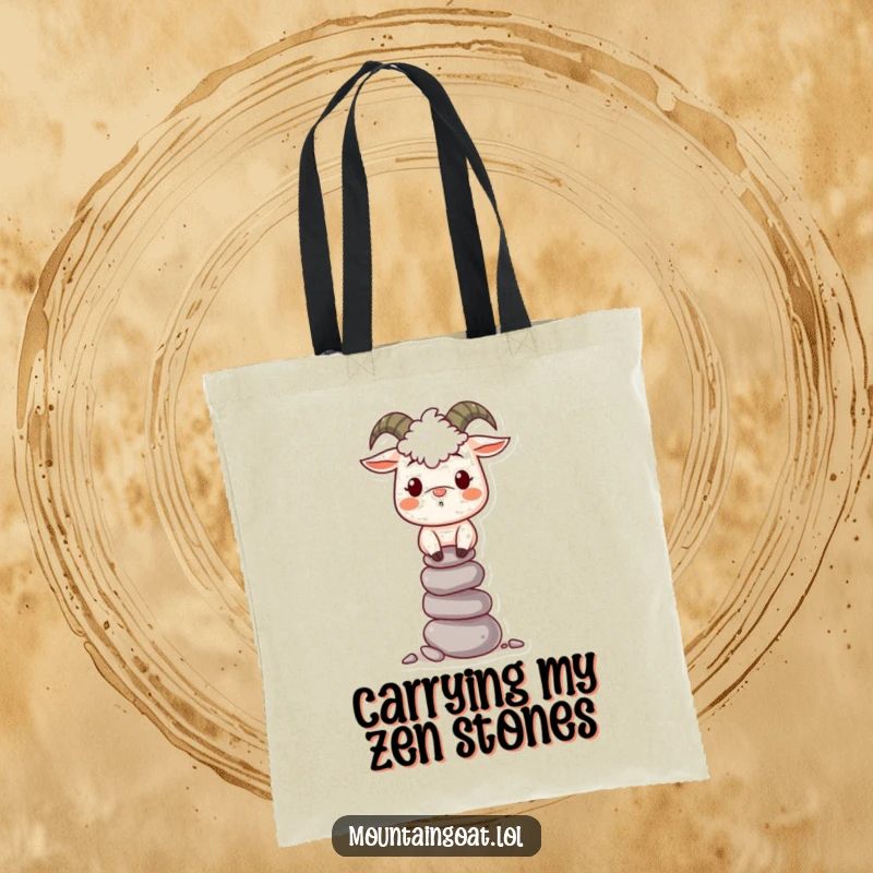 Funny Mountain Goat Tote Bag: A smiling goat expertly balances stones, making this a stylish and humorous accessory.
